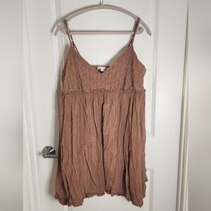 American Eagle XL Brown Babydoll Embroidered Sleeveless Dress